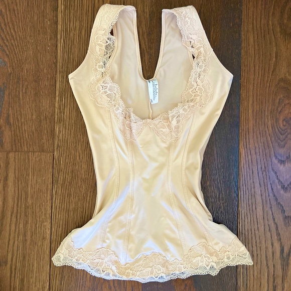 Luleh Shapewear Corseted Boned Tank Sheen Lace Beige Waist Cincher Size Medium - Picture 1 of 8